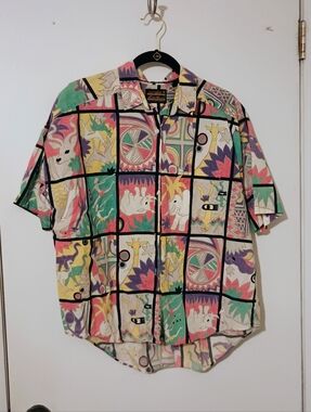 Eddie Bauer Vintage 90's Multicolor Graphic Short-Sleeve Button-Down Shirt Large